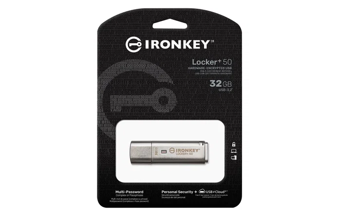 Kingston IronKey Locker+ 50 USB 3.2 Gen 1 32GB Plata - Unidad Flash Segura con Cifrado Hardware AES 256-bit, FIPS 197, USBtoCloud