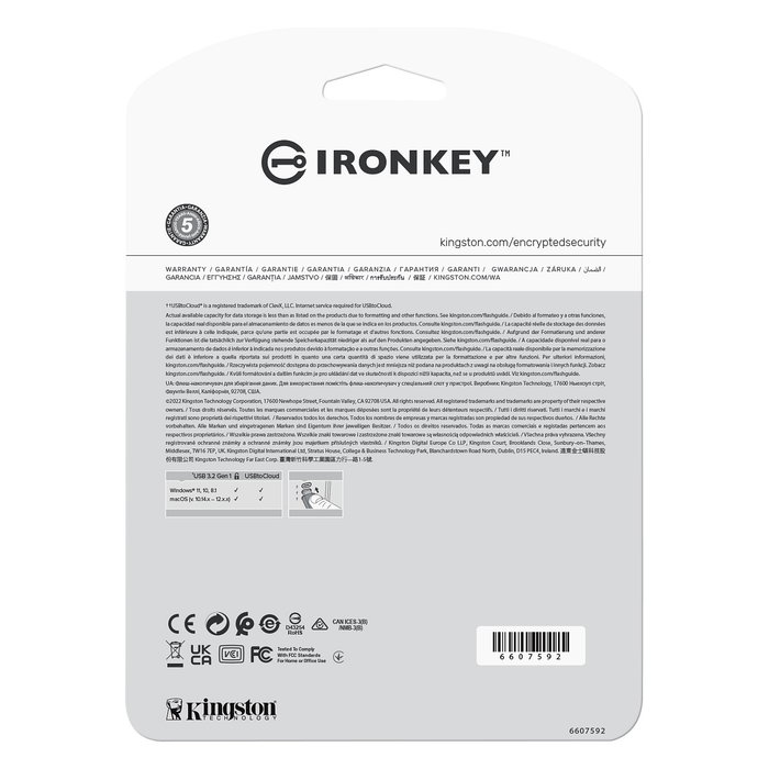 Kingston IronKey USB 3.2 Gen 1 32GB Plata USB tipo A IKLP50 - 256-bit AES-XTS Hardware Encryption, FIPS 197, 145 MB/s, Tapa, Llave de Seguridad de Almacenamiento