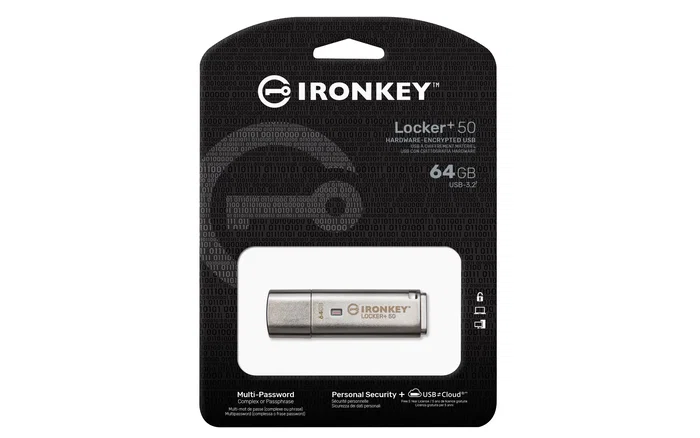 Kingston IronKey Locker+ 50 USB Seguro IKLP50/64GB 64 GB Cifrado Hardware AES 256 Bit FIPS 197 USB 3.2 Gen 1 Respaldo Nube