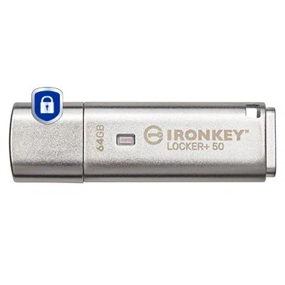 Kingston IronKey Locker+ 50 USB Seguro IKLP50/64GB 64 GB Cifrado Hardware AES 256 Bit FIPS 197 USB 3.2 Gen 1 Respaldo Nube