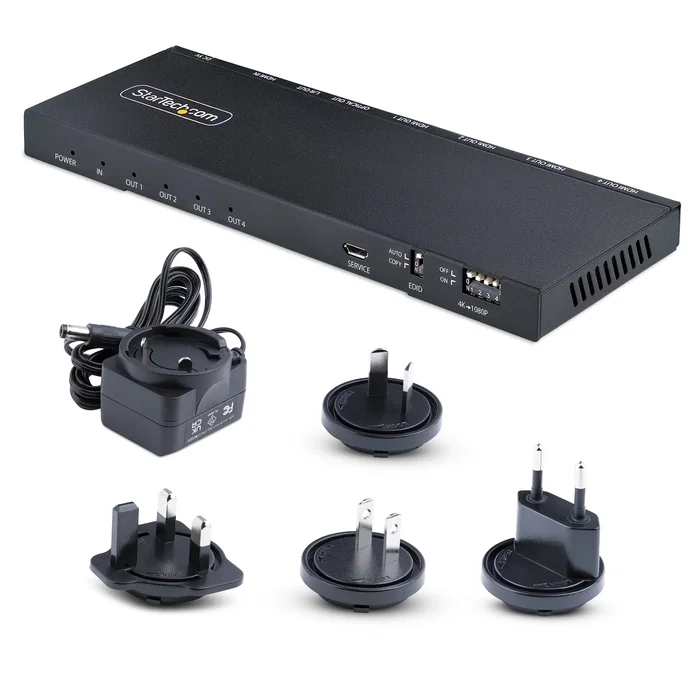 StarTech HDMI-SPLITTER-44K60S Divisor HDMI 4 Puertos - 4K 60Hz con Escalador Integrado - Audio Óptico y 3.5mm - Soporte HDR y 7.1 Canales
