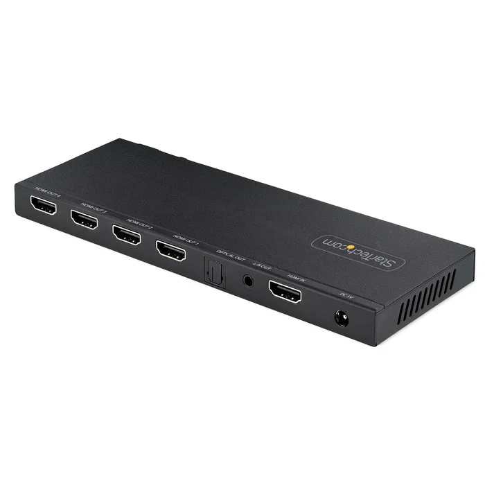 StarTech HDMI-SPLITTER-44K60S Divisor HDMI 4 Puertos - 4K 60Hz con Escalador Integrado - Audio Óptico y 3.5mm - Soporte HDR y 7.1 Canales