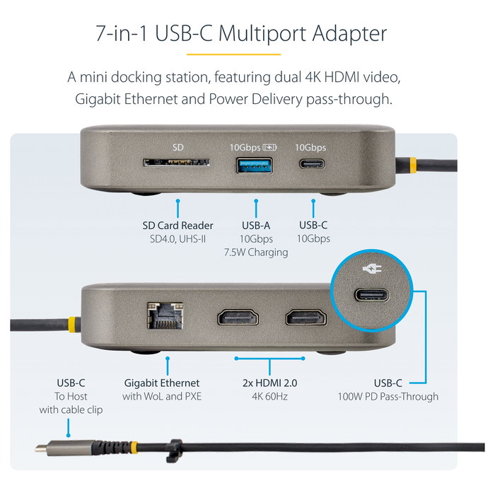 StarTech.com Adaptador Multipuertos USB C Doble HDMI 4K 60Hz Hub 10Gbps PD100W StarTech.com Adaptador Multipuertos USB C Doble HDMI 4K 60Hz Hub 10Gbps PD100W