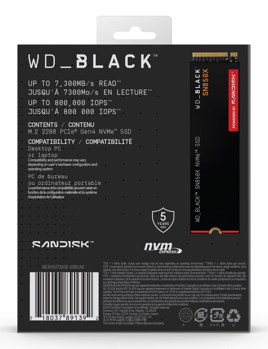 Western Digital WD_BLACK SN850X 1 TB M.2 NVMe PCIe 4.0 Western Digital WD_BLACK SN850X 1 TB M.2 NVMe PCIe 4.0