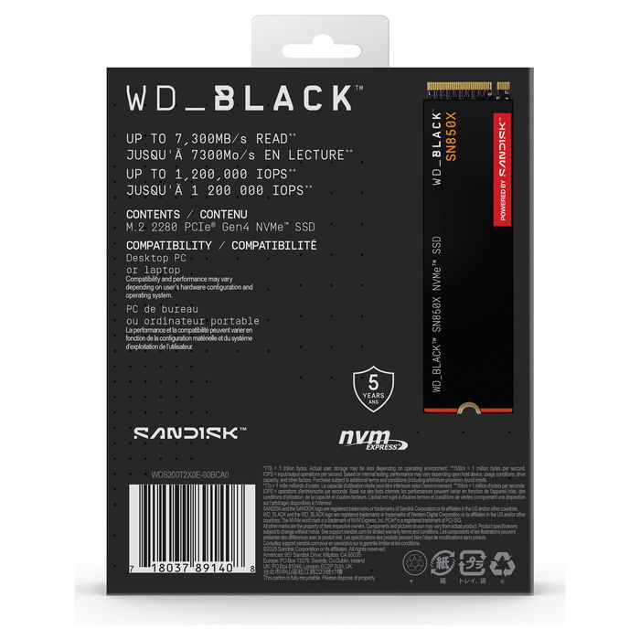 Western Digital WD Black SN850X M.2 2TB NVMe PCIe 4.0 x 4 SSD