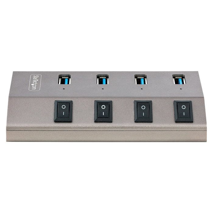StarTech Hub USB-C de 4 puertos con interruptores individuales y alimentación externa, Gris