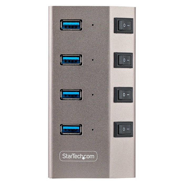 StarTech Hub USB-C de 4 puertos con interruptores individuales y alimentación externa, Gris