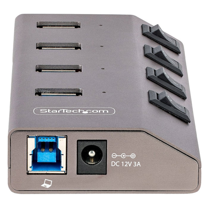 StarTech Hub USB-C de 4 puertos con interruptores individuales y alimentación externa, Gris