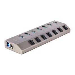 StarTech.com Hub USB-C Autoalimentado de 7 puertos con Interruptores Individuales - Concentrador USB 3.0 a 5 Gbps con Fuente de Alimentación, Tipo C a USB-A, BC 1.2, Gris