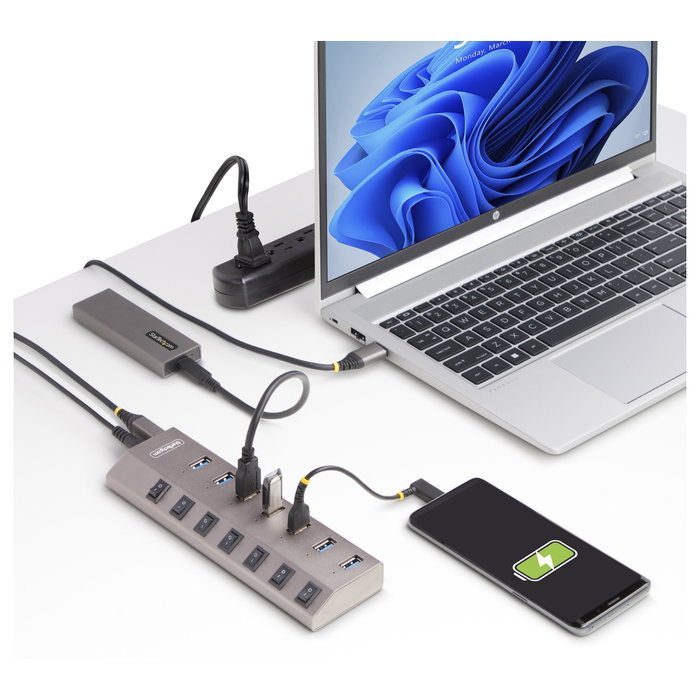 StarTech.com Hub USB-C de 7 Puertos USB-A con Interruptores Individuales y Fuente de Alimentación de 65 W StarTech.com Hub USB-C de 7 Puertos USB-A con Interruptores Individuales y Fuente de Alimentación de 65 W