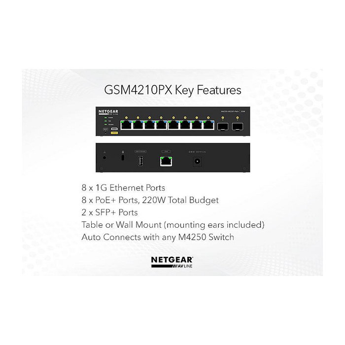 Netgear GSM4210PD-100EUS Switch AV-Line 10 Puertos PoE+