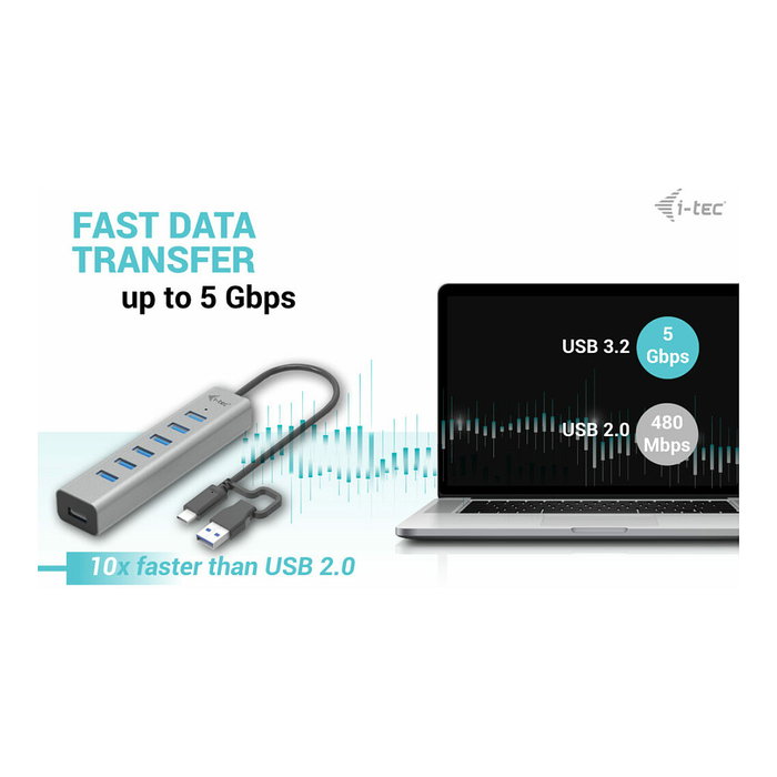 i-tec Hub USB-C Carga Metálico 7 Puertos - Hub de Carga USB-C