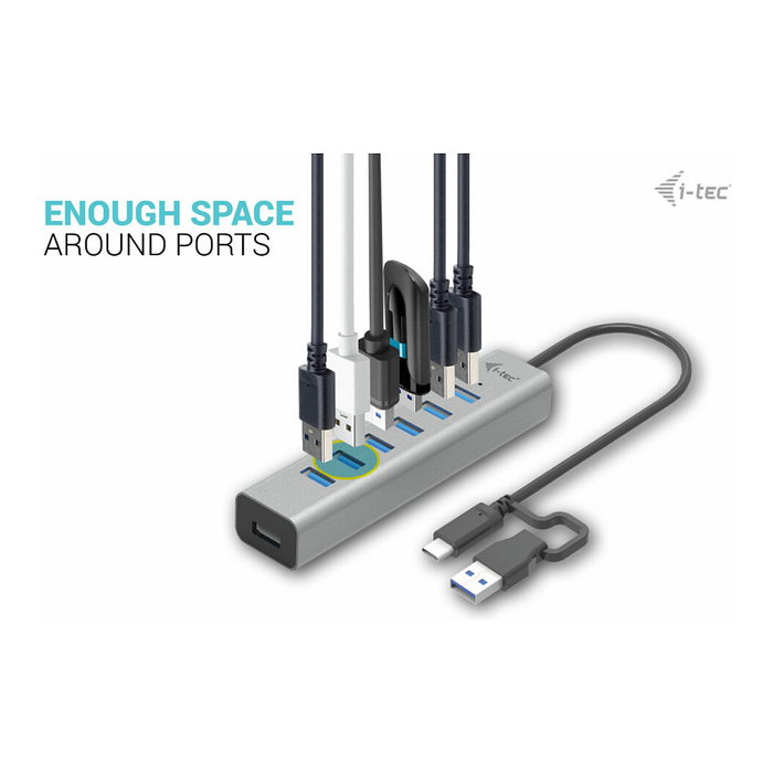 i-tec Hub USB-C Carga Metálico 7 Puertos - Hub de Carga USB-C
