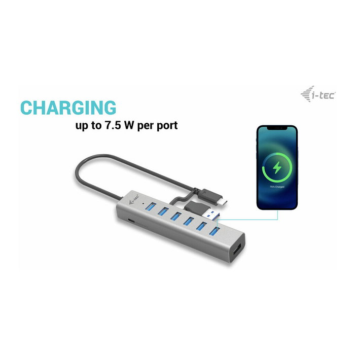 i-tec Hub USB-C Carga Metálico 7 Puertos - Hub de Carga USB-C