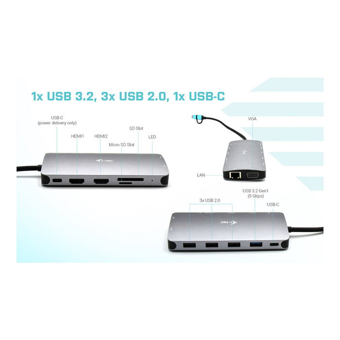 i-tec USB-C Metal Nano Dock - 2xHDMI, VGA, SD/microSD, Gigabit LAN, USB 2.0, USB 3.2 y USB-C para Datos/Carga - Hub y Adaptador Universal i-tec USB-C Metal Nano Dock - 2xHDMI, VGA, SD/microSD, Gigabit LAN, USB 2.0, USB 3.2 y USB-C para Datos/Carga - Hub y Adaptador Universal