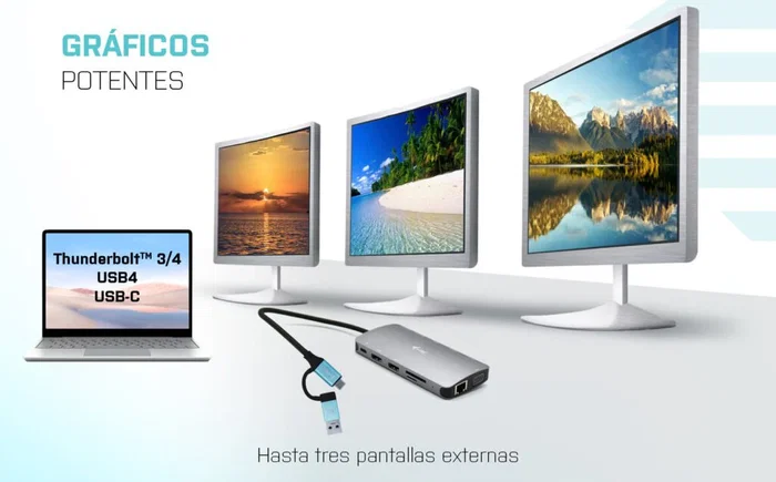 i-tec CANANOTDOCKPD Docking Station USB-C para Portátil - 2x HDMI 4K, VGA, 3 Monitores, 100W PD, Gigabit LAN, Lector SD, 5x USB, Plata - Compatible con Thunderbolt, USB4