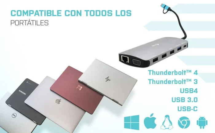 i-tec CANANOTDOCKPD Docking Station USB-C para Portátil - 2x HDMI 4K, VGA, 3 Monitores, 100W PD, Gigabit LAN, Lector SD, 5x USB, Plata - Compatible con Thunderbolt, USB4