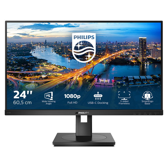 Philips 243B1/00 Monitor 60.5cm (23.8") Full HD IPS 75Hz HDMI DisplayPort USB-C 90W SmartImage