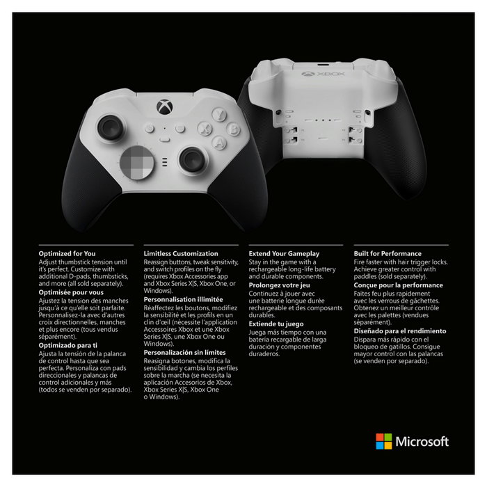 Microsoft Xbox Elite Controller Series 2 Core Edition White – Gamepad Inalámbrico y Alámbrico para PC y Xbox One, Bluetooth/USB-C, Blanco y Negro