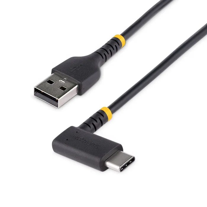 Startech R2ACR-30C-USB-CABLE Cable USB 2.0 USB-C en Ángulo Recto a USB-A de 30 cm, Negro, Carga Rápida 3A, para iPhone 15, Samsung Galaxy, iPad