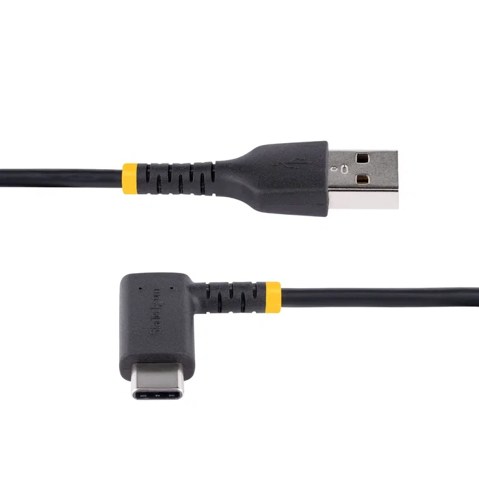 Startech R2ACR-30C-USB-CABLE Cable USB 2.0 USB-C en Ángulo Recto a USB-A de 30 cm, Negro, Carga Rápida 3A, para iPhone 15, Samsung Galaxy, iPad