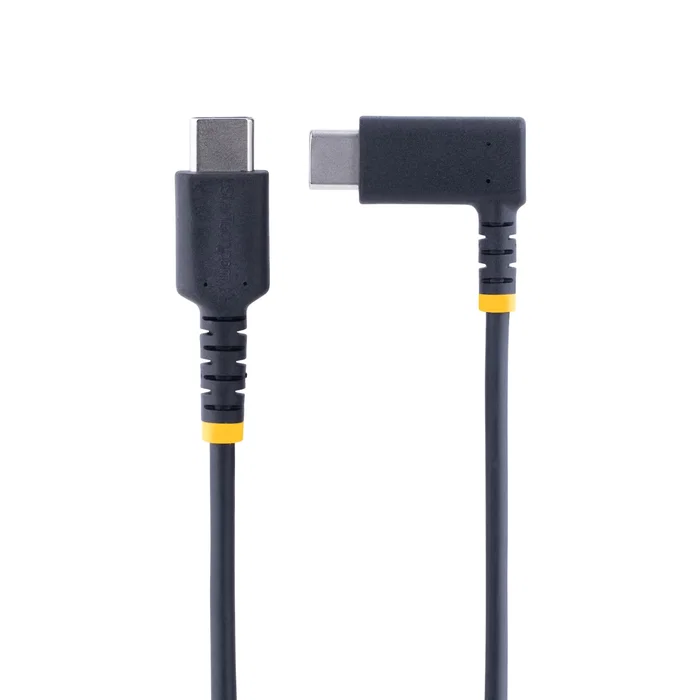 StarTech Cable USB-C R2CCR-15C-USB-CABLE Acodado PD 60W 3A 15cm Negro - Compatible USB 2.0, Carga Rápida y Sincronización para iPad Pro, Galaxy