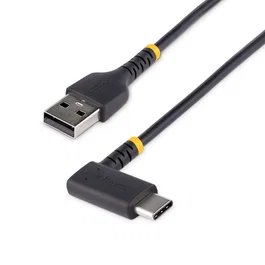 StarTech.com Cable USB-A a USB-C de 1m, Carga Rápida 3A, Acodado, Negro