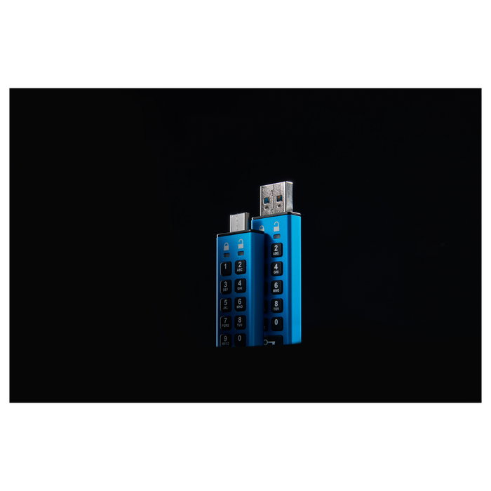 Kingston IronKey Keypad 200 USB 3.2 Gen 1 - Llavero USB seguro de 64 GB, FIPS 140-3, AES-256, IP68, Azul