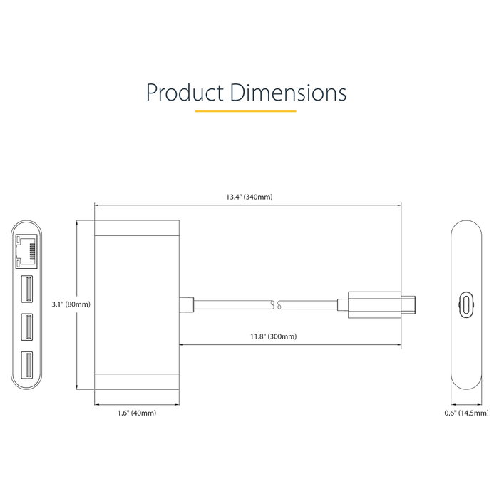 StarTech.com Hub USB-C con Ethernet Gigabit y 3 puertos USB-A Gris HB30C3A1GEA2