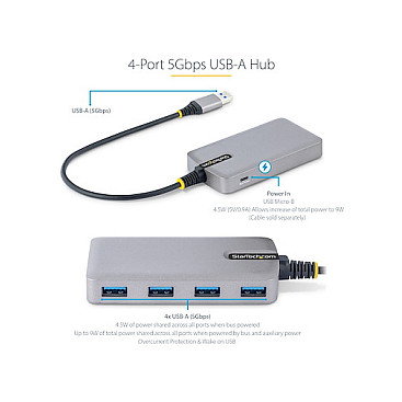 StarTech.com Hub USB de 4 puertos USB 3.2 Gen 1 de 5 Gbps Gris StarTech.com Hub USB de 4 puertos USB 3.2 Gen 1 de 5 Gbps Gris