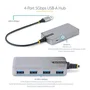 StarTech.com 5G4AB-USB-A-HUB Hub USB 3.2 Gen 1 de 4 Puertos Tipo-A Gris 5Gbps con Entrada Auxiliar Micro USB, Compacto, Plug & Play para PC, Mac