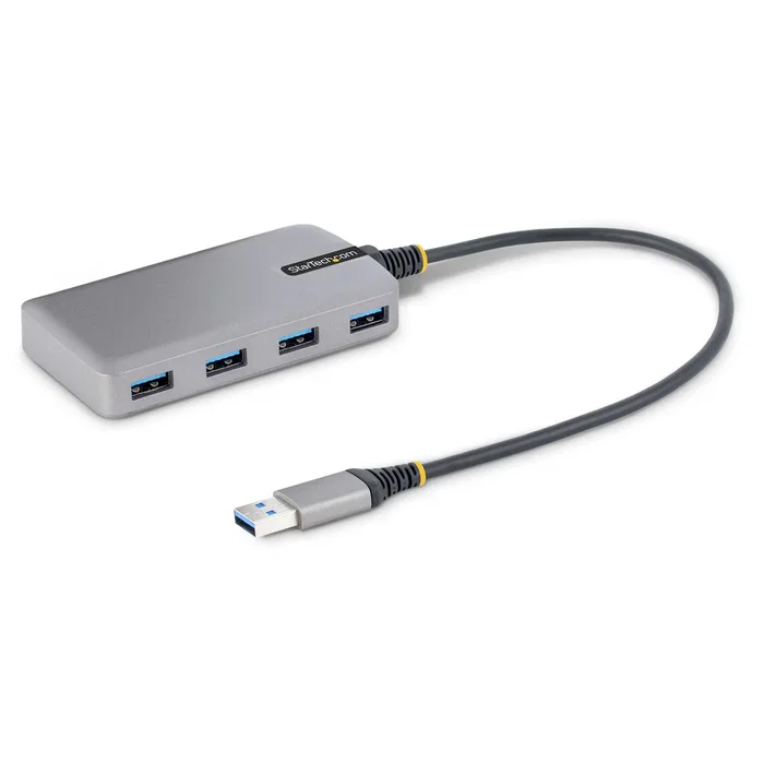 StarTech.com 5G4AB-USB-A-HUB Hub USB 3.2 Gen 1 de 4 Puertos Tipo-A Gris 5Gbps con Entrada Auxiliar Micro USB, Compacto, Plug & Play para PC, Mac