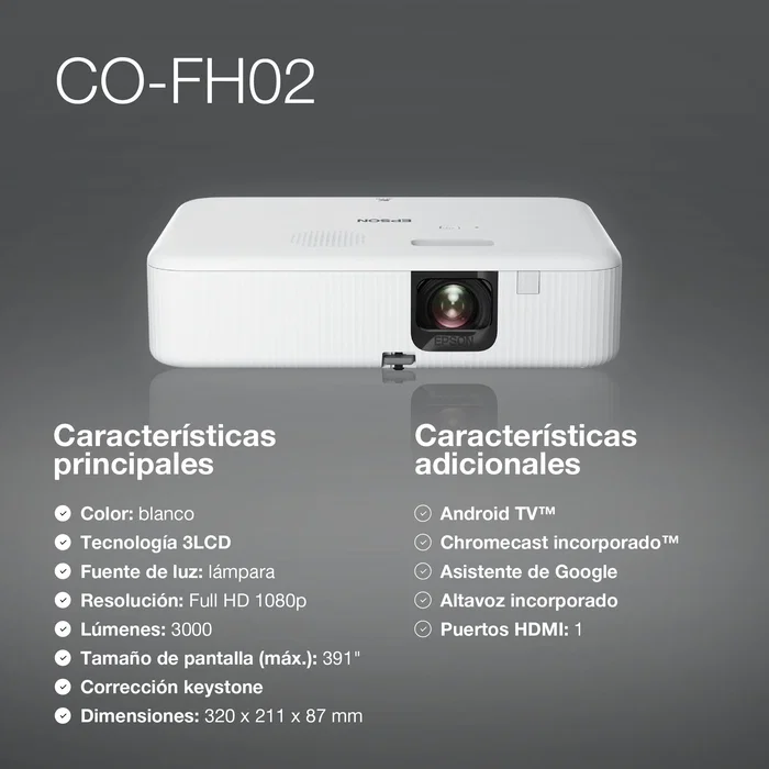 Epson CO-FH02 Proyector Full HD 1080p 3.000 Lúmenes Blanco