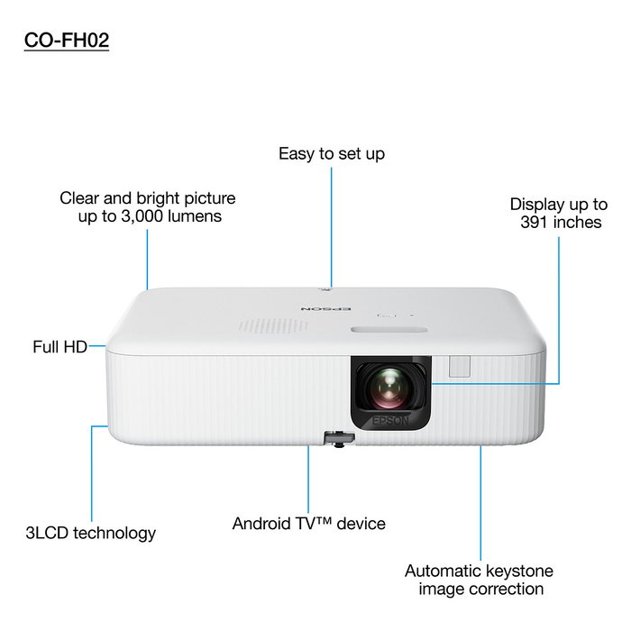 Epson CO-FH02 Proyector LCD 3000 Lúmenes 1080p (1920x1080) 16:9 con Altavoz, Zoom, HDMI, USB y Blanco para Cine en Casa Epson CO-FH02 Proyector LCD 3000 Lúmenes 1080p (1920x1080) 16:9 con Altavoz, Zoom, HDMI, USB y Blanco para Cine en Casa