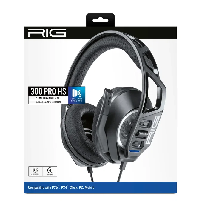 Nacon RIG 300 PRO HS Auriculares Gaming Diadema Alámbrico con Micrófono para PS5, PS4, Xbox, Nintendo Switch, PC (Windows) - Color Negro