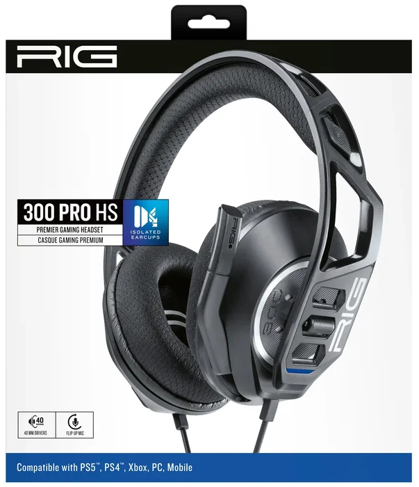 Nacon RIG 300 PRO HS Auriculares Gaming Diadema Alámbrico con Micrófono para PS5, PS4, Xbox, Nintendo Switch, PC (Windows) - Color Negro