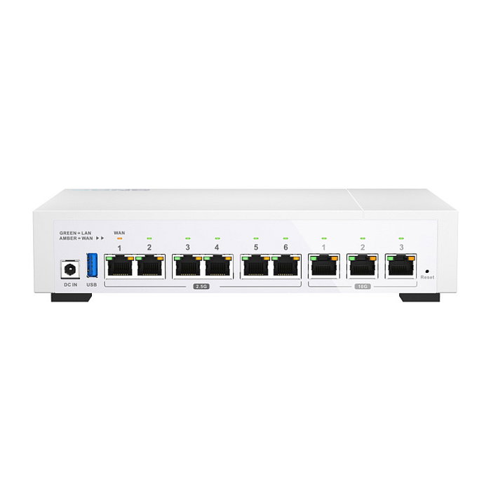 QNAP QHora-322 Router VPN QuWAN de Alta Velocidad con 9 Puertos LAN, 2.5G/10G Ethernet, 4 GB DDR4, Procesador Marvell CN9130, Color Blanco