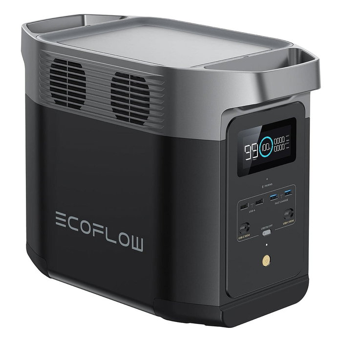 EcoFlow Delta 2 Power Station 1024Wh LiFePO4, 1800W AC, 2200W Peak, Carga Solar/AC/Coche, 6 Salidas, Bluetooth/WiFi, Negro - EU