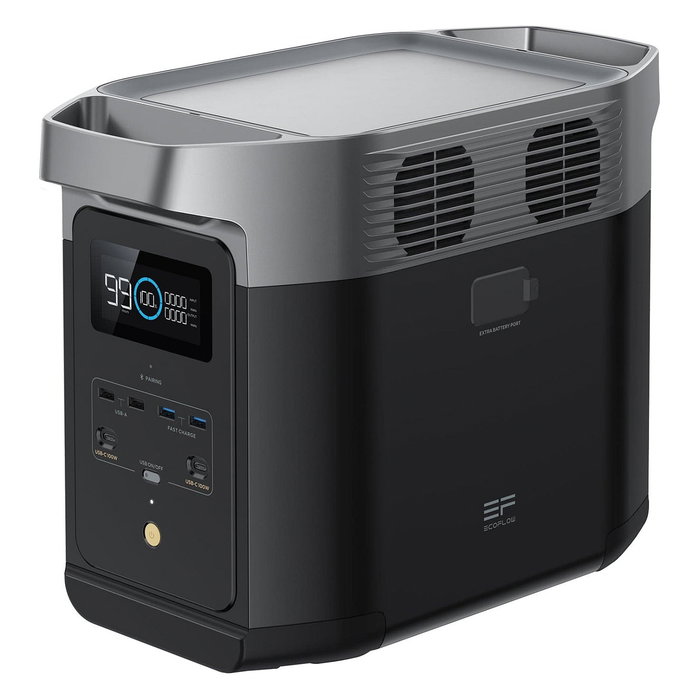 EcoFlow Delta 2 Power Station 1024Wh LiFePO4, 1800W AC, 2200W Peak, Carga Solar/AC/Coche, 6 Salidas, Bluetooth/WiFi, Negro - EU
