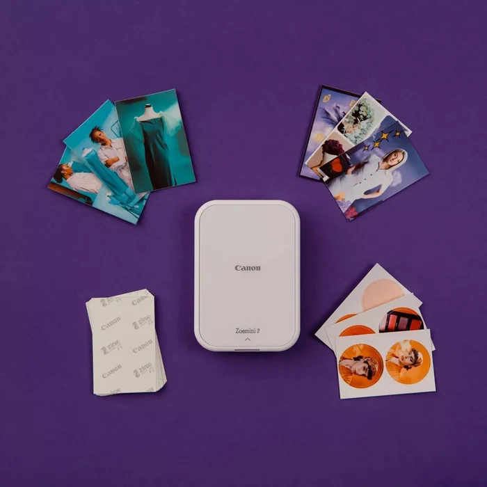 Canon Zoemini 2 - Impresora de fotos portátil ZINK sin tinta, Bluetooth, 313 x 500 DPI, tamaño de impresión 2" x 3" (5x7.6 cm), color blanco