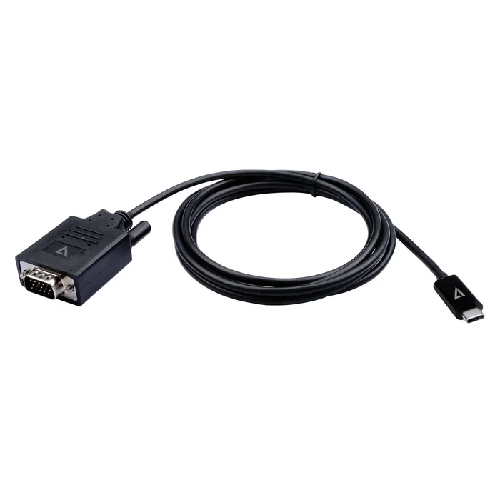 V7 V7UCVGA-2M Cable Adaptador VGA (D-Sub) a USB Tipo C, 2m, Plug and Play, WUXGA 1920x1200 a 60Hz, Negro