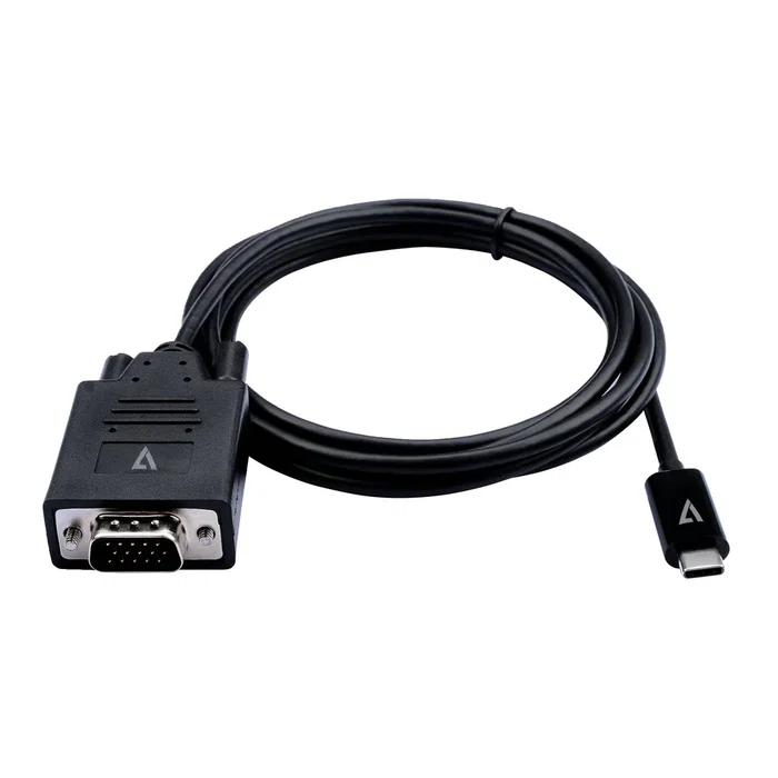 V7 V7UCVGA-2M Cable Adaptador VGA (D-Sub) a USB Tipo C, 2m, Plug and Play, WUXGA 1920x1200 a 60Hz, Negro
