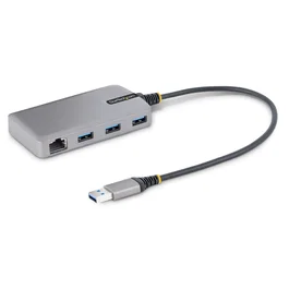 StarTech.com Hub USB 3.2 Gen 1 con Ethernet Gigabit 1 Gbps - 3 Puertos USB-A 5 Gbps, Bus Powered, Cable 30 cm, Plug & Play, Gris - Modelo 5G3AGBB-USB-A-HUB
