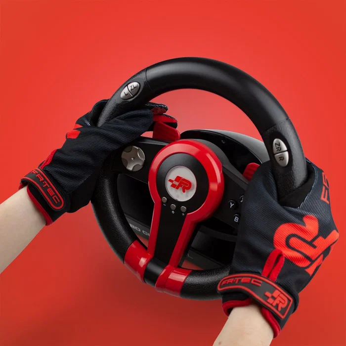 Fr-TEC Guantes de Conducción SimRacing FT7014 con Palma de Silicona y Tejido Capacitativo para Pantallas Táctiles - Talla Única, Negro/Rojo