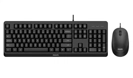 Philips 2000 series SPT6207BL/16 Kit Teclado y Ratón USB, Teclado QWERTY Inglés Negro Completo Resistente al Agua con Ratón Ambidiestro 1200 DPI Incluido