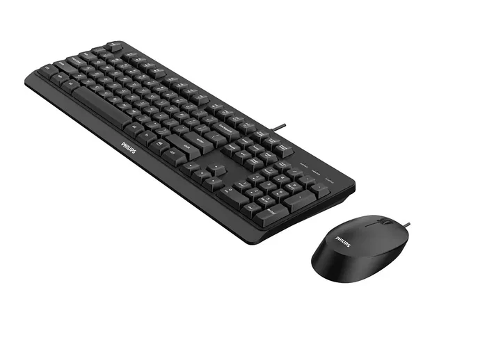 Philips 2000 series SPT6207BL/16 Kit Teclado y Ratón USB, Teclado QWERTY Inglés Negro Completo Resistente al Agua con Ratón Ambidiestro 1200 DPI Incluido