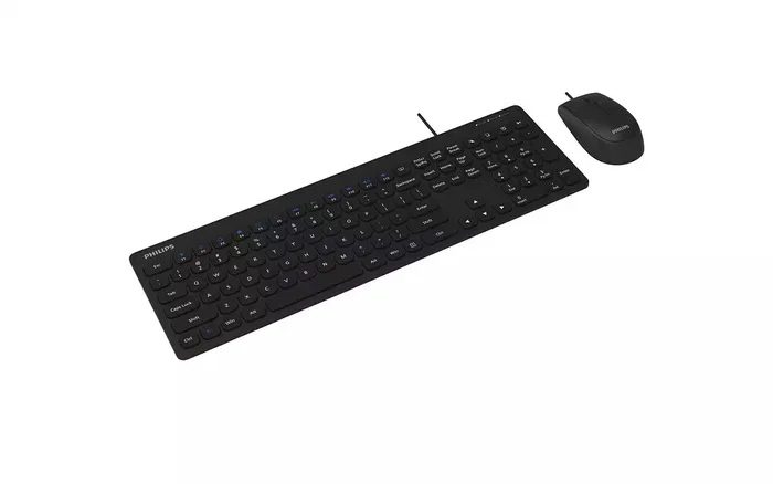 Philips 2000 series SPT6207BL/16 Kit Teclado y Ratón USB, Teclado QWERTY Inglés Negro Completo Resistente al Agua con Ratón Ambidiestro 1200 DPI Incluido
