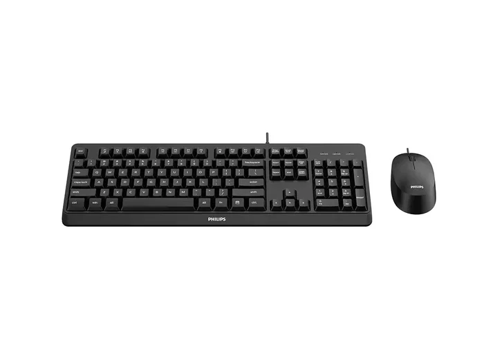 Philips 2000 series SPT6207BL/16 Kit Teclado y Ratón USB, Teclado QWERTY Inglés Negro Completo Resistente al Agua con Ratón Ambidiestro 1200 DPI Incluido