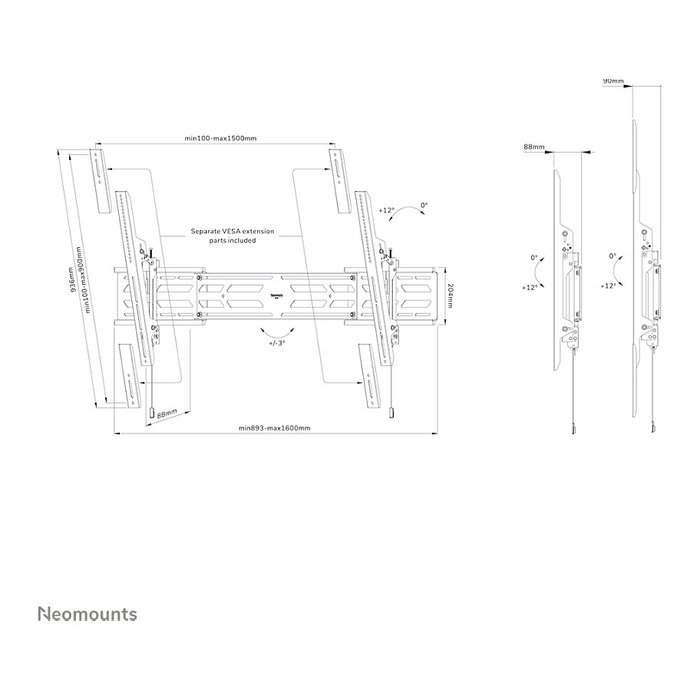 Neomounts WL35S-950BL19 Soporte Pared TV 55-115" 160kg Inclinable Negro