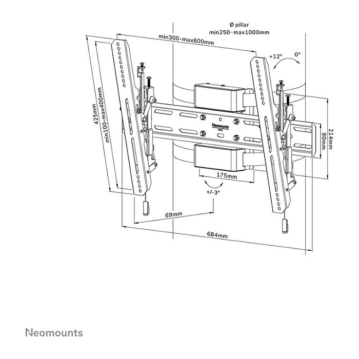 Neomounts Soporte de TV para columna WL35S-910BL16, inclinable, para pantallas de 40 a 75 pulgadas y hasta 50 kg, color negro, función antirrobo